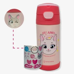 GARRAFA TOP HANDLE INF. 350ML C/ADESIVO EU AMO GATOS