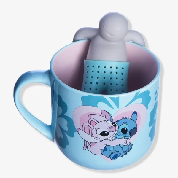 CANECA 350ML C/INFUSOR P/ CHA STITCH NAMORADOS - Imagem 3