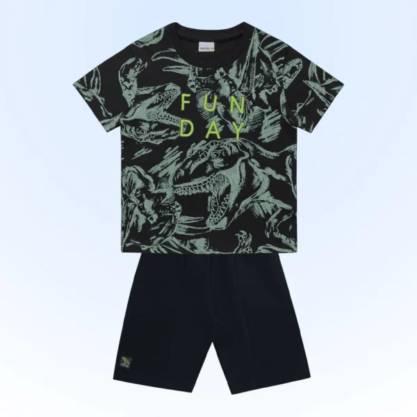 CONJUNTO CAMISETA E BERMUDA DINOSSAURO - TAMANHO 2