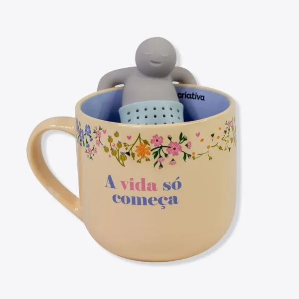 CANECA 350ML C/INFUSOR P/ CHA MOTIVACIONAL FLORAL