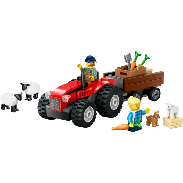 TRATOR DE FAZENDA VERMELHO COM TRAILER E OVELHAS - Imagem 3