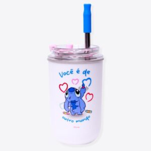 COPO NEO C/CANUDO 300ML STITCH E ANGEL NAMORADOS