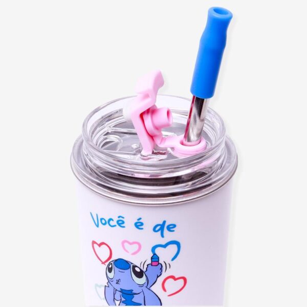 COPO NEO C/CANUDO 300ML STITCH E ANGEL NAMORADOS - Imagem 2