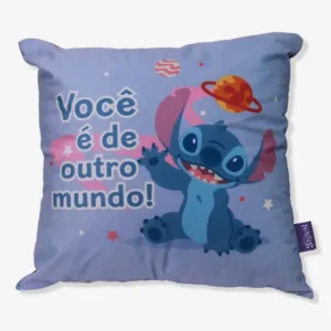 ALMOFADA FIBRA VELUDO 40X40CM STITCH E ANGEL NAMORADOS