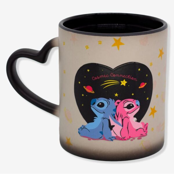 CANECA MAGIC CORACAO 300ML STITCH E ANGEL NAMORADOS PRETA - Imagem 3