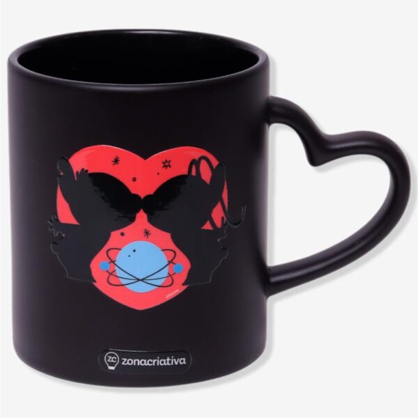 CANECA MAGIC CORACAO 300ML STITCH E ANGEL NAMORADOS PRETA - Imagem 2