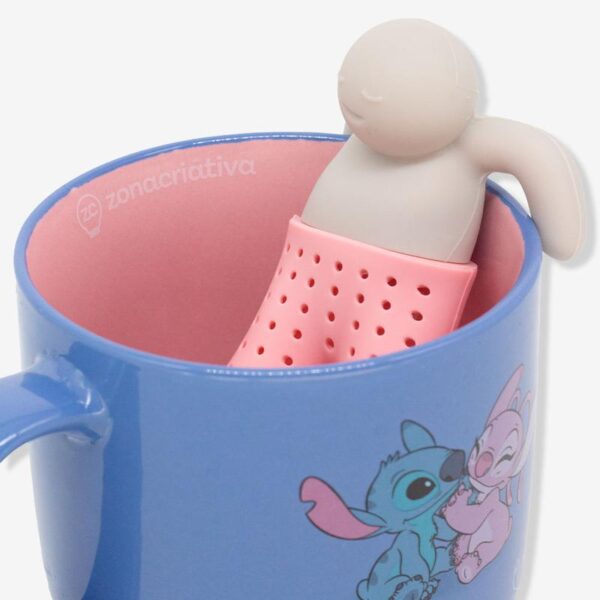 CANECA 350ML C/INFUSOR P/ CHA STITCH E ANGEL NAMORADOS - Imagem 3