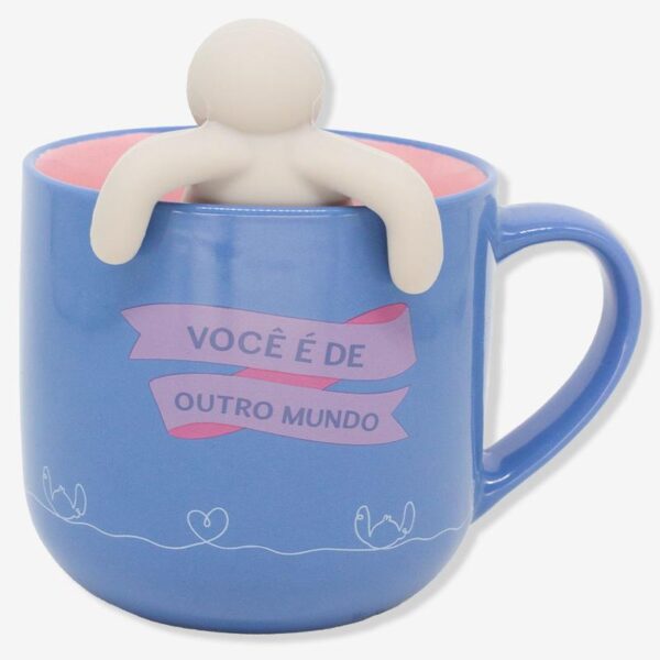 CANECA 350ML C/INFUSOR P/ CHA STITCH E ANGEL NAMORADOS - Imagem 2