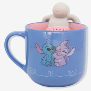 CANECA 350ML C/INFUSOR P/ CHA STITCH E ANGEL NAMORADOS