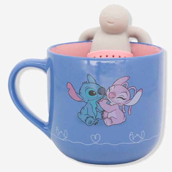 CANECA 350ML C/INFUSOR P/ CHA STITCH E ANGEL NAMORADOS