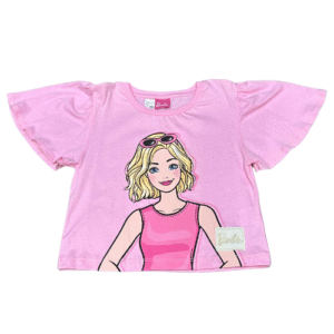 CAMISETA INFANTIL BARBIE CROPPED (COR ROSA) - TAMANHO 08