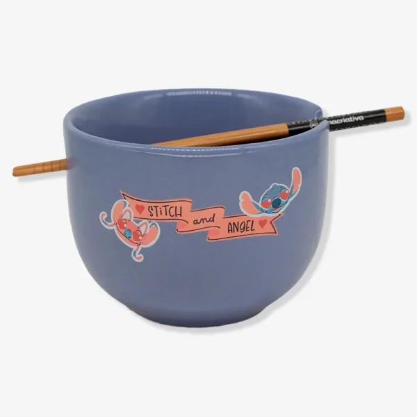BOWL C/HASHI 500ML STITCH E ANGEL NAMORADOS - Imagem 2
