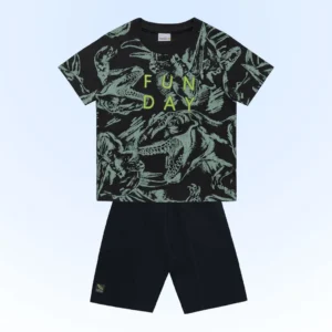 CONJUNTO CAMISETA E BERMUDA DINOSSAURO - TAMANHO 2