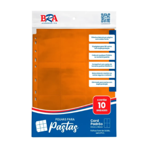 FOLHA PARA PASTA 18 BOLSO 3X3 BRA - LARANJA - 10 UNIDADES